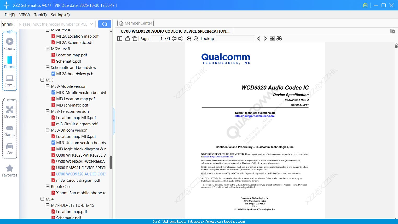 Xiaomi U700 WCD9320 AUDIO CODEC IC DEVICE SPECIFICATION
